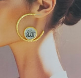 گوشواره زنانه حلقه ای میخی طرح الله نقره ای و طلایی جنس ورشو