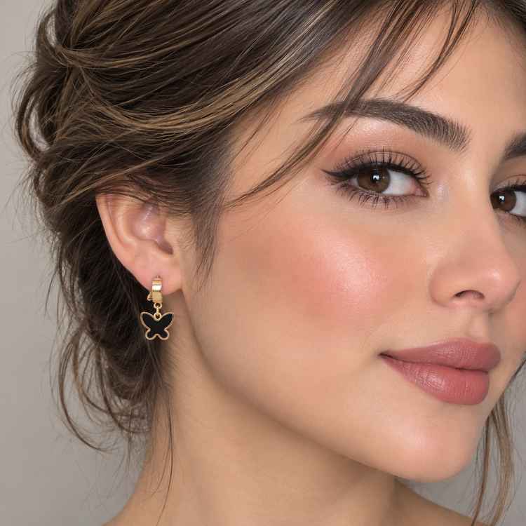 گوشواره زنانه طرح پروانه طلایی استیل قفل کلیپسی برند ysx